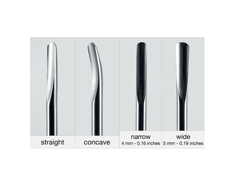 Wolf Tooth Extraction Set Handle, straight and concave curved inserts 4 and 5 mm
