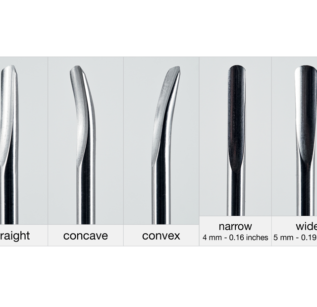 Complete Extraction System Handle, straight, concave and convex curved inserts 4 and 5 mm